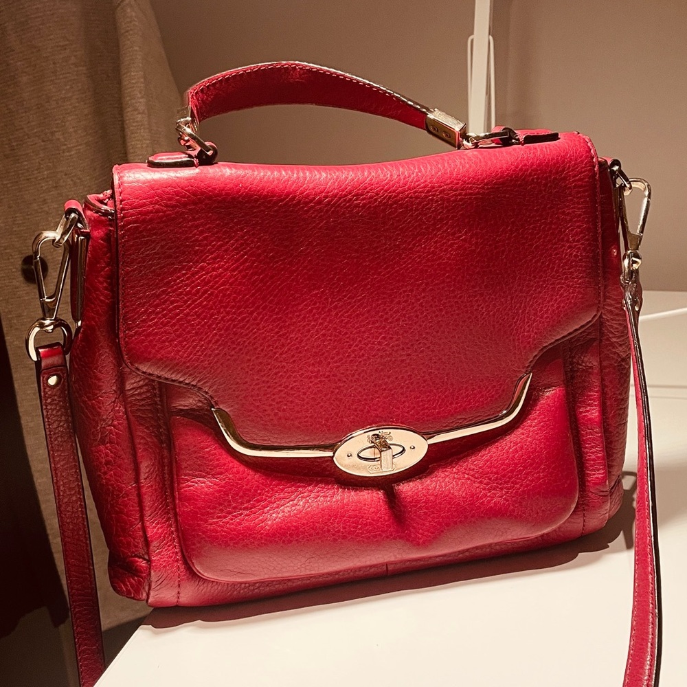 Coach red leather traditional style bag